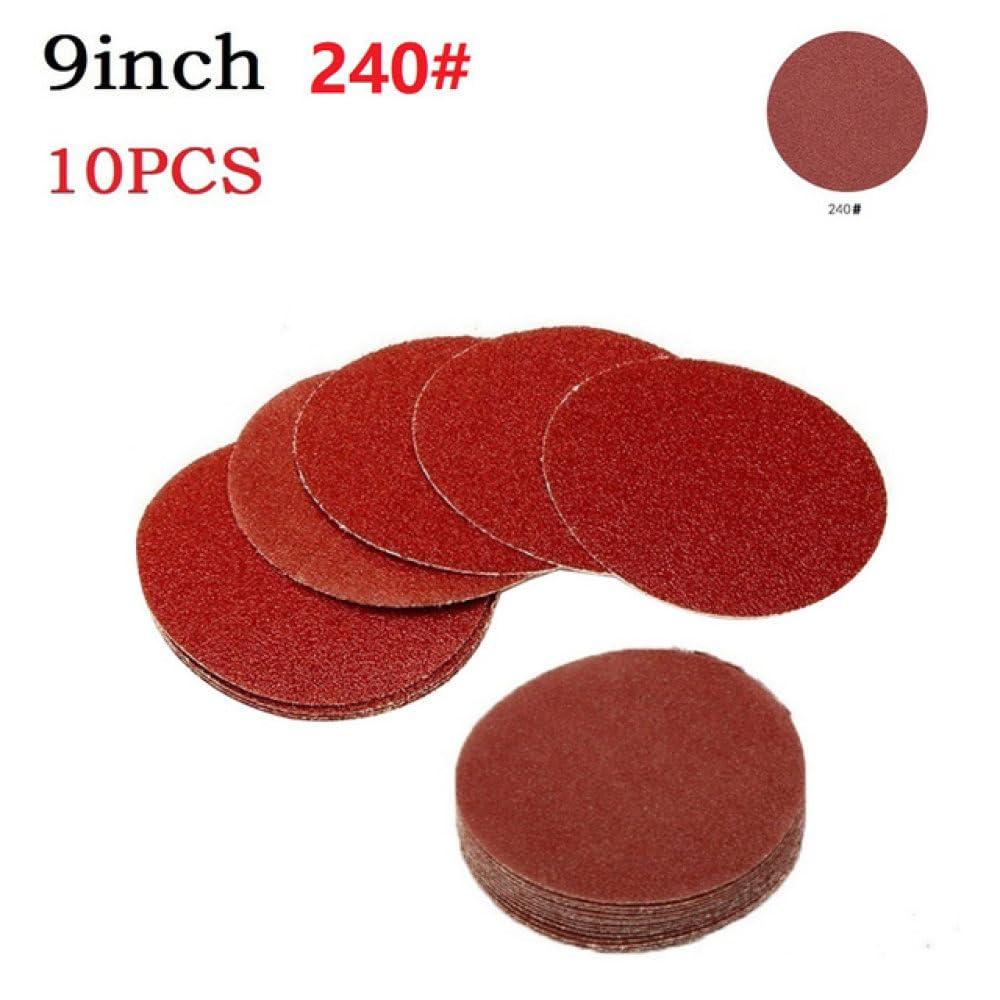 Disco de arena, papel de lija, herramientas abrasivas manuales, grano 40-2000, disco de pulido redondo de 9 pulgadas/225mm para pulidor de coche de madera y Metal, 10 Uds., rojo, 240