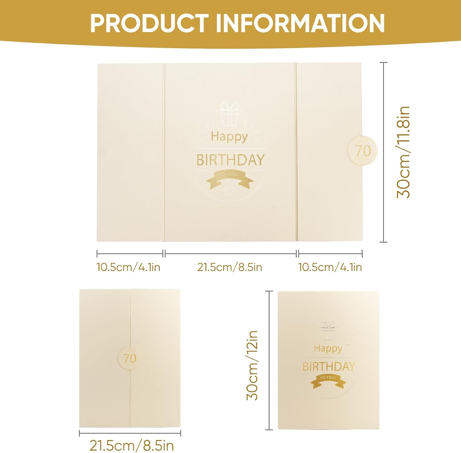 70th Birthday Guest Book and Party Decorations Set, 12x18 inch Sign-in Signature Card with Matching Envelope + Foldable Stand，Gold Foil Stamped Inner Pages，Champagne and Gold - Image 2