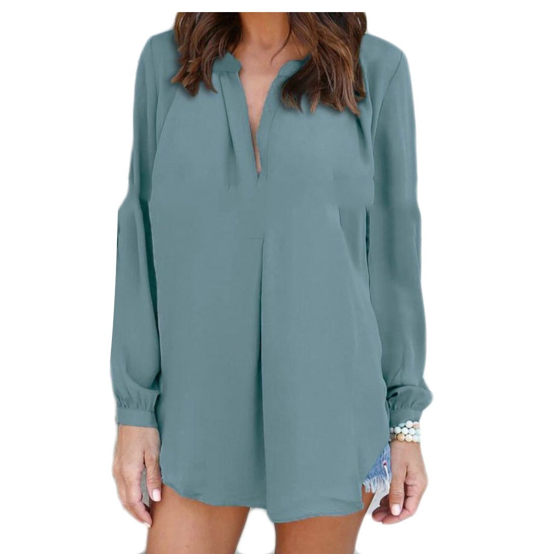 Buy Buildhigh Women Plus Size Chiffon Pleated Solid Color T Shirts Vogue Tops Blouse, Peacock Blue, L — BookShops.in