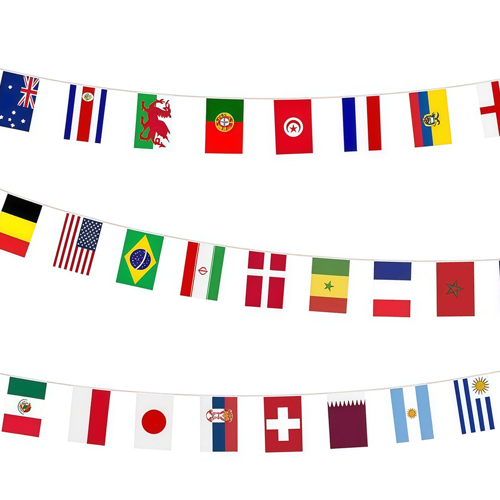 2 paquetes de 32 banderines de países para el Mundial 2026, decoración del campeonato del mundo, 20 m, guirnalda decorativa de fútbol, guirnalda decorativa de fútbol, impresión por ambos lados