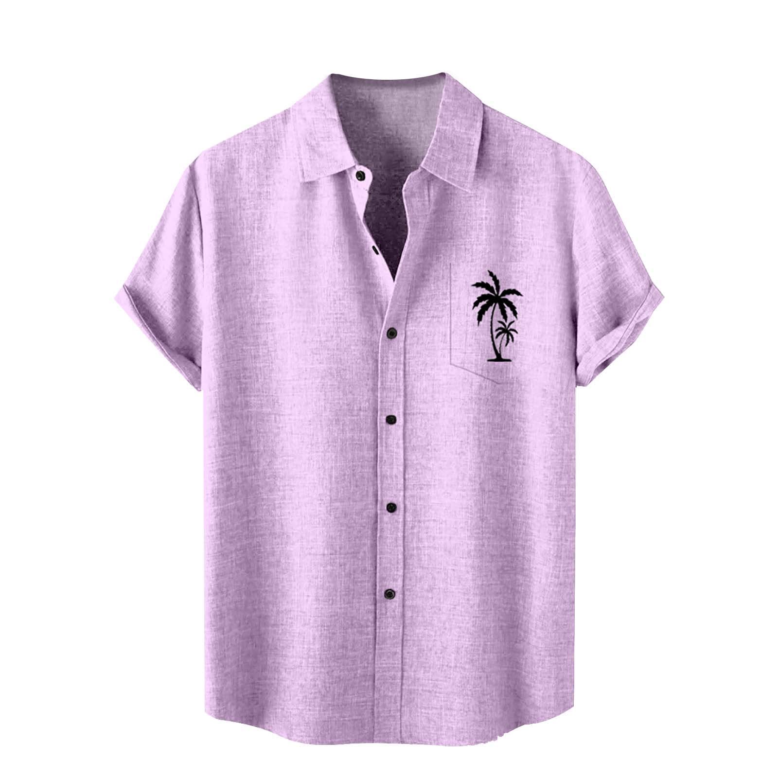 Casual fit slim fit leisure blouse tee shirt chic and elegant flower shirts for men beach holiday tropical shirt men summer casual top, purple, L