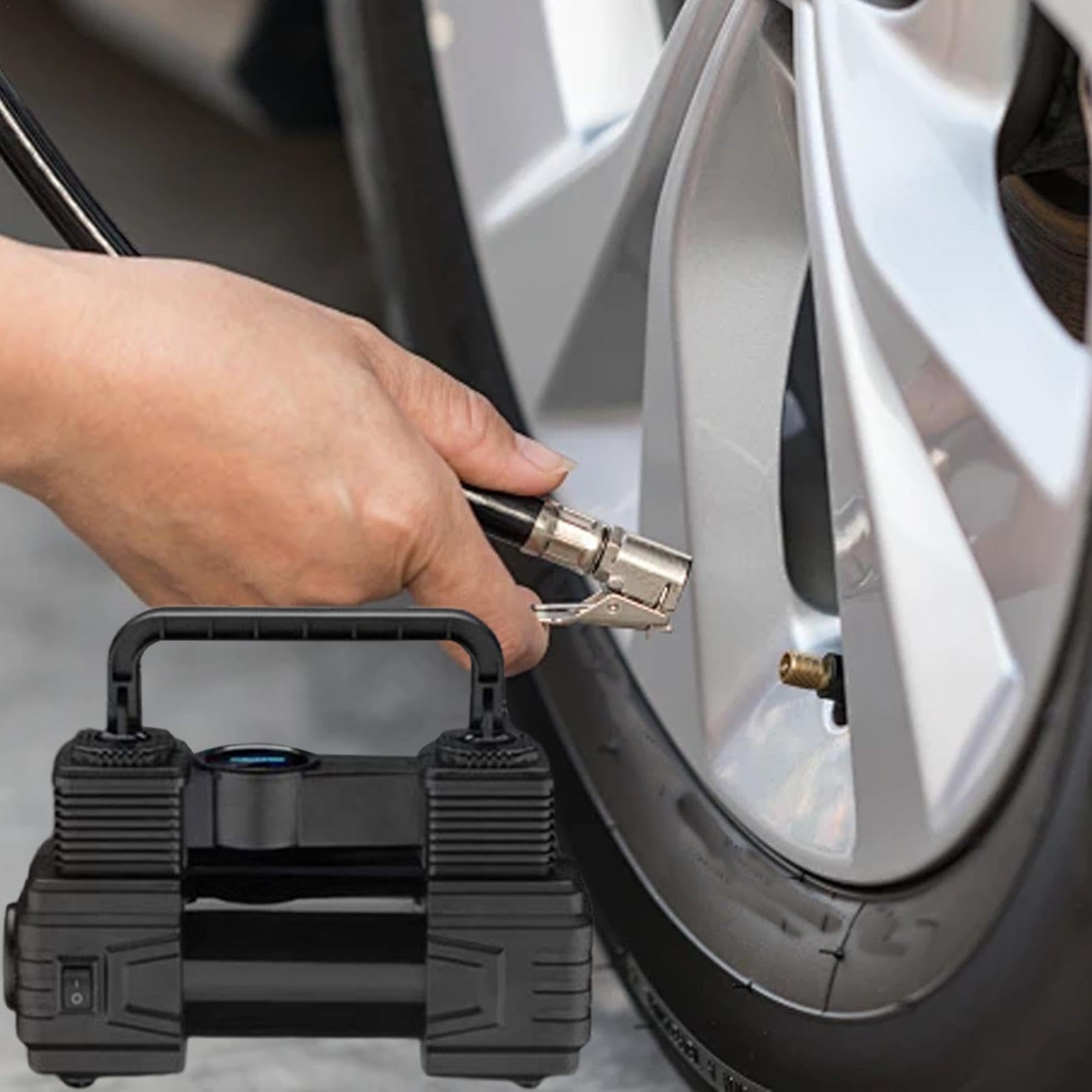 Gonfiapneumatici Portatile Strumento Elettrico Gonfiapneumatici 12V | Pompa Per Biciclette Con Manometro Digitale Per Auto Bici Moto Camion Auto Ciclismo Campeggio Palloni Pallacanestro