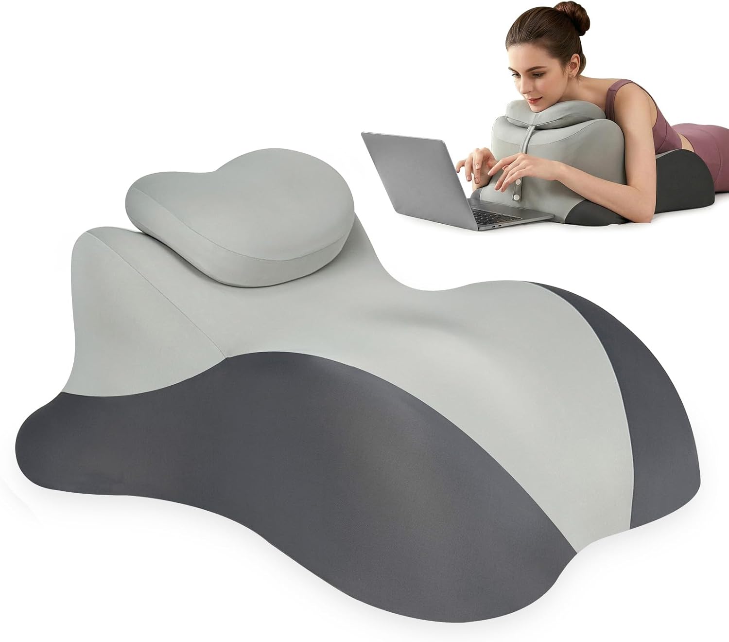 27° Ergonomic Wedge Pillow for Sleeping, 5-Zone Memory Foam Prone Pillow for Stomach Sleepers, Reading Pillow for Bed with Neck Support, Versatile Backrest for Laptop, Acid Reflux & Back Relief