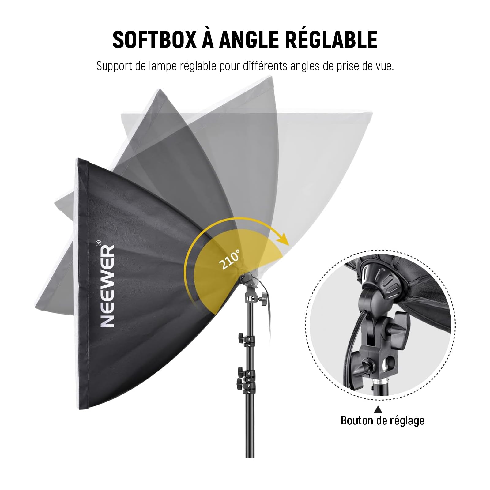 NEEWER Kit d'éclairage Softbox équivalent 700W avec Douille E27, 2 Ampoules LED 5700K 60x60cm Parapluie Softbox éclairage Continu pour Photographie de Portraits, Produit de Studio Photo et Vidéo
