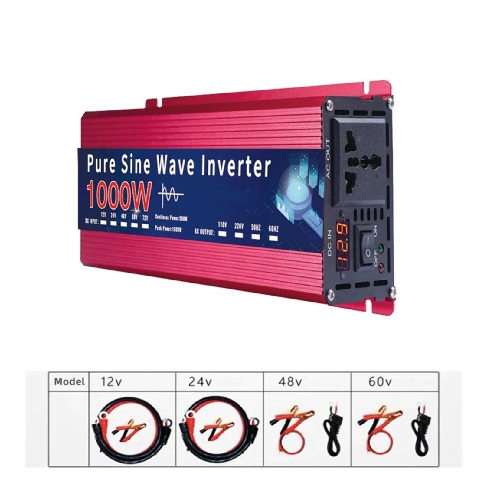 Inverter Inverter Solare Per Onda Sinusoidale Pura 12V 220V 24V 110V 1000W 2000W 3000W 4000W 5000W Convertitore Potenza Portatile CC A CA Convertitore Tensione(12V,220V 60HZ,1000W)