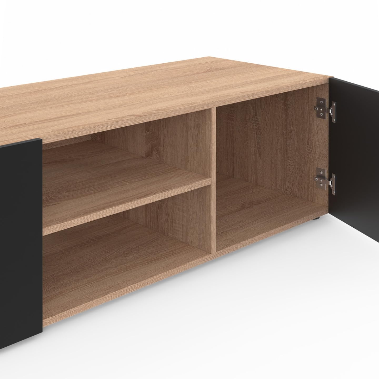 Meuble TV 113 cm ELI Bois façon hêtre Portes Noires