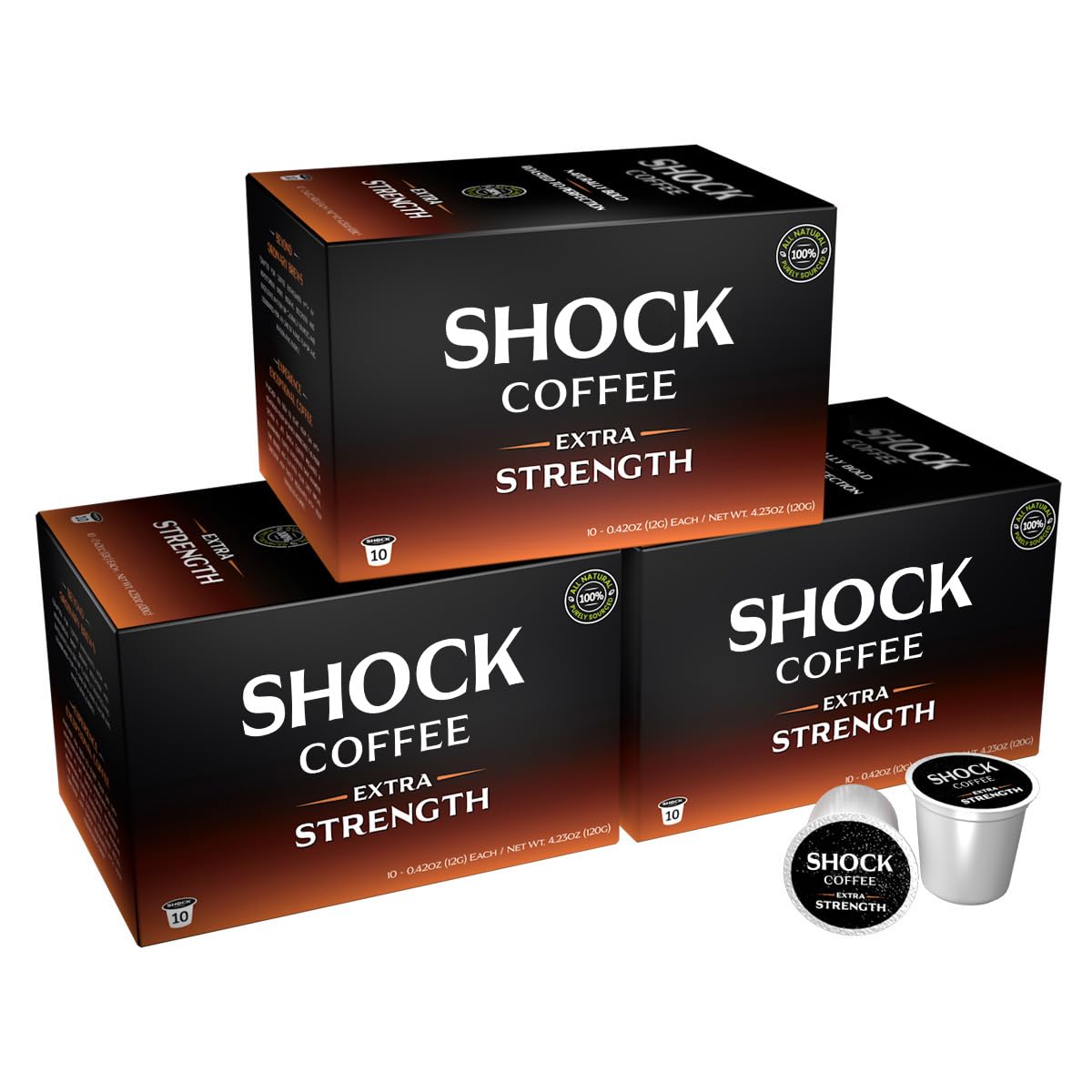 Shock Coffee Extra Strength Cups - Bold all Arabica Med-Dark Roast - Fresh Look - Richer Taste 30 count