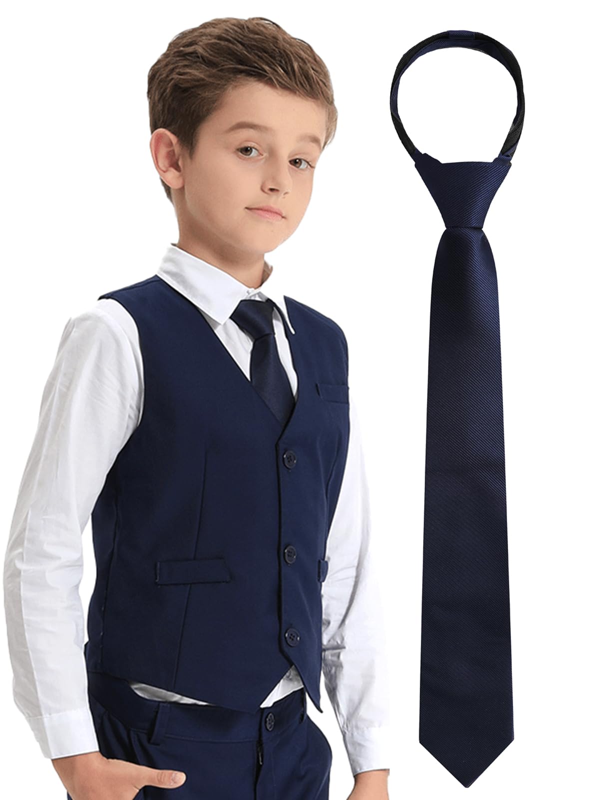 Toddler Kids Youth Boys Girls Neckties Adjustable Zipper Pre-tied Tie 5-14 Years Old