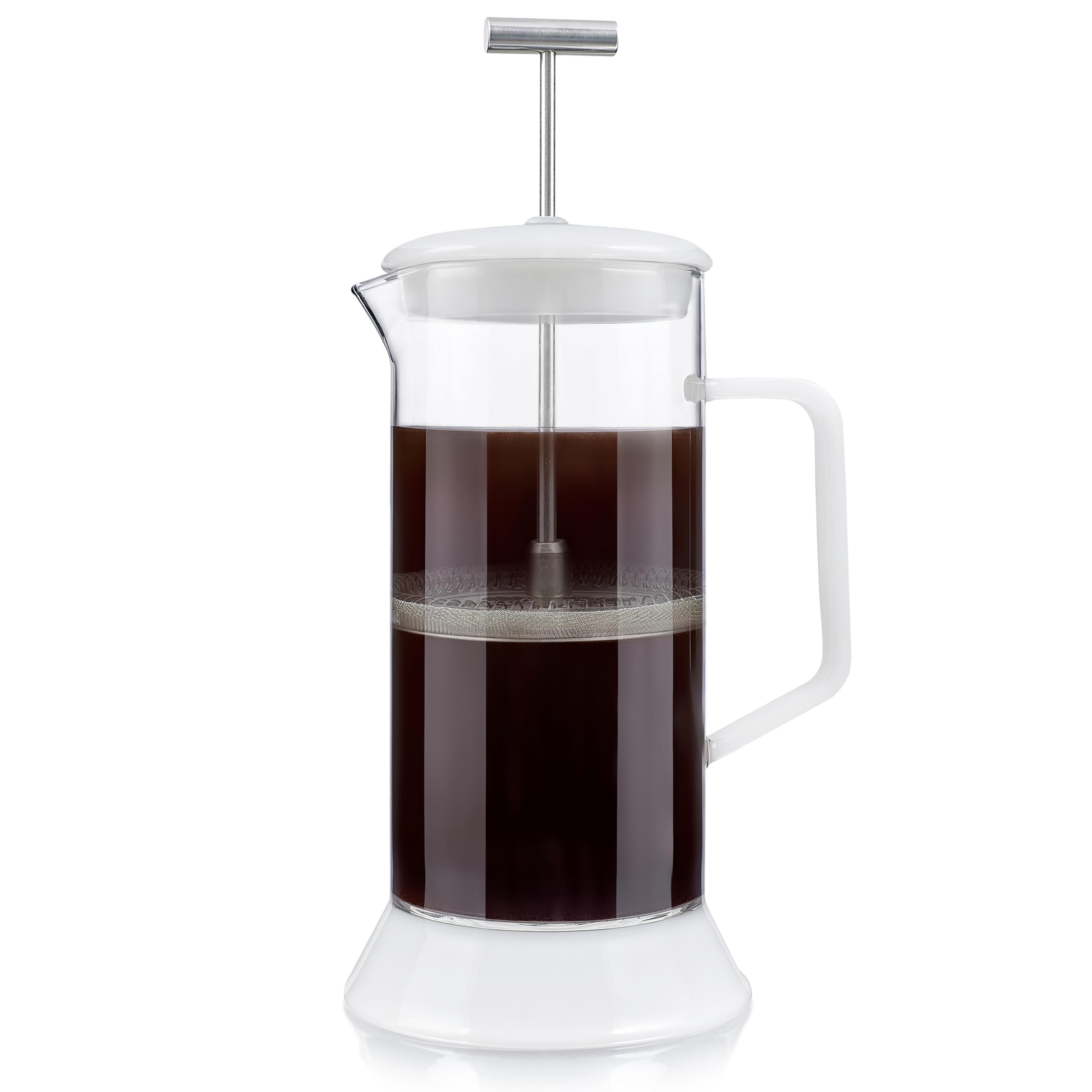 Teabloom Toulouse Borosilicate Glass Tea Press and Coffee Maker with No Plastic, 24-Ounce (700 mL) - Frost White
