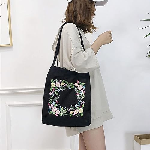 Miniatura 5 de Homiton Paquete de 2 bolsas de lona con patrones para principiantes, bolsa de lona personalizada para punto de cruz, aros de bordado de bambú,