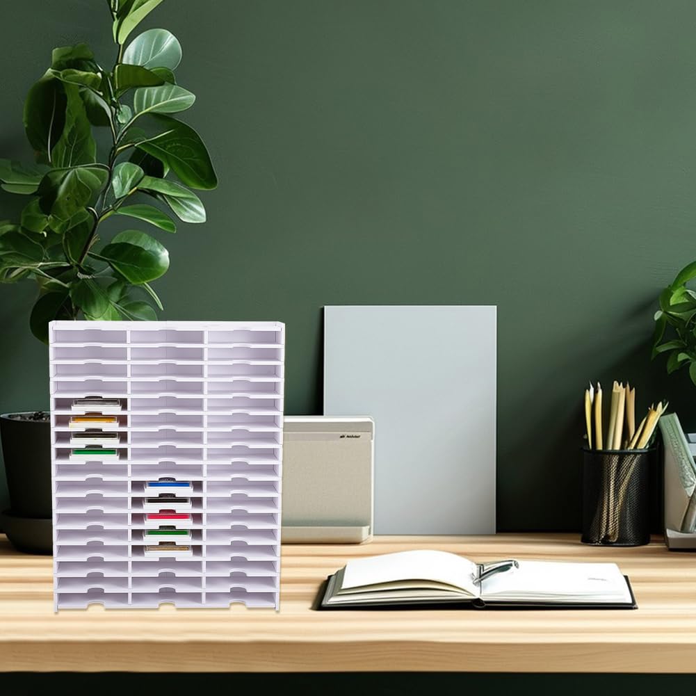 UNICRAFTALE Soporte para tampón de tinta, bandeja organizadora de escritorio, 51 compartimentos, caja de almacenamiento apilable para pared