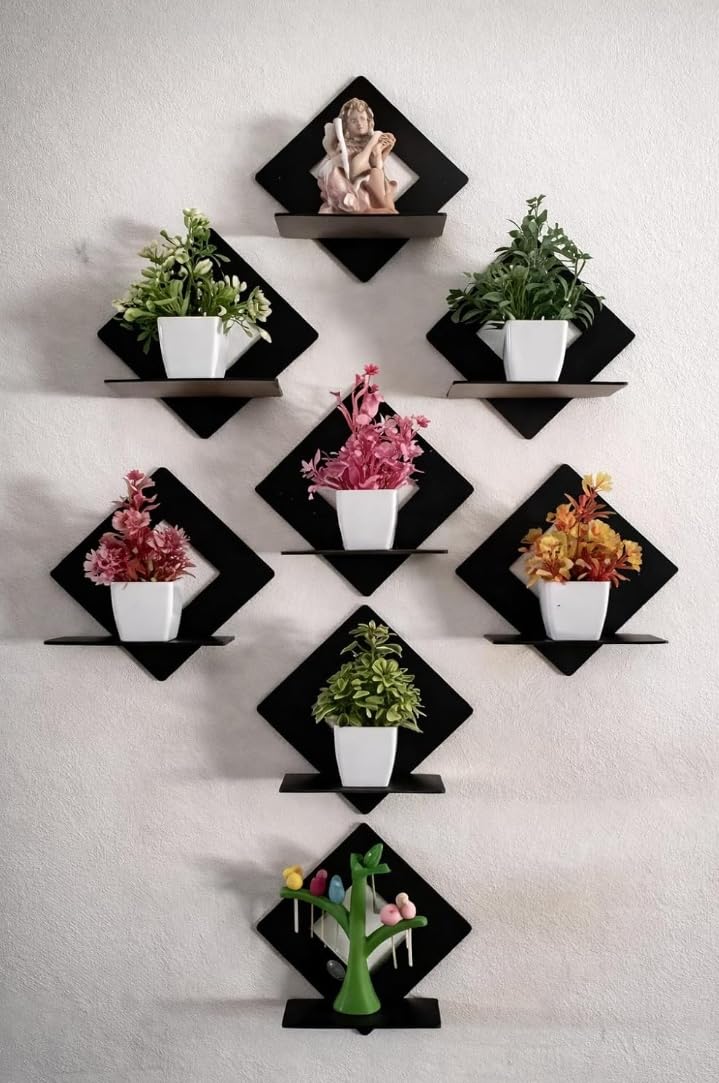 M.K Enterprises Wood Wall Mount Floating Shelves Set of 8 | Planter Stand Art Hanging Shelf Decor for Wall Display Rack Storage Organizer for Living Room-image-32