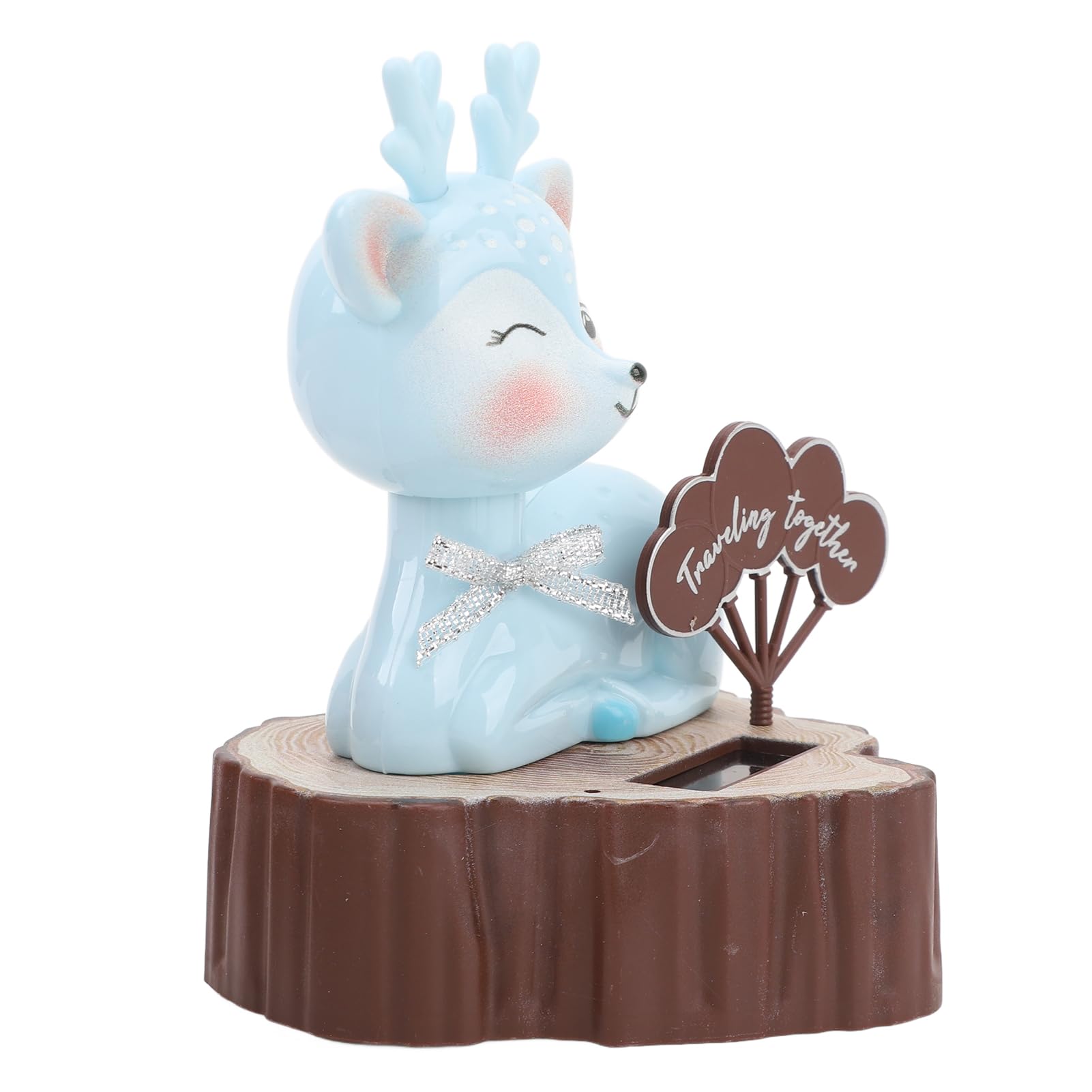 Solar Powered Shaking Animal, Bright Colors Automatic Deer Shape Solar Powered Car Dashboard Decoration Cartoon Plastic for Car (Blue, Eyes Open)