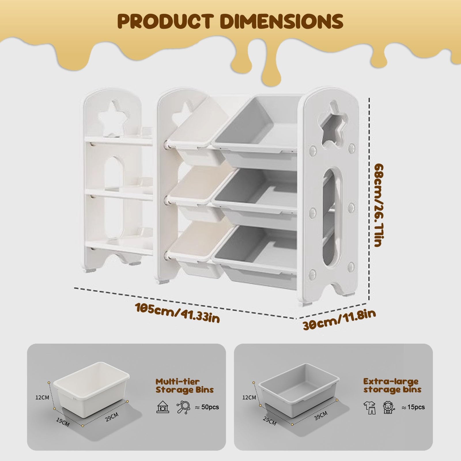 Contenitore per Giocattoli con Scaffale Soluzione D'arredo per la Stanza Dei Giochi con 3 Ripiani e 6 Contenitori per Giocattoli Mobile Contenitore per Bambini(Yellow)