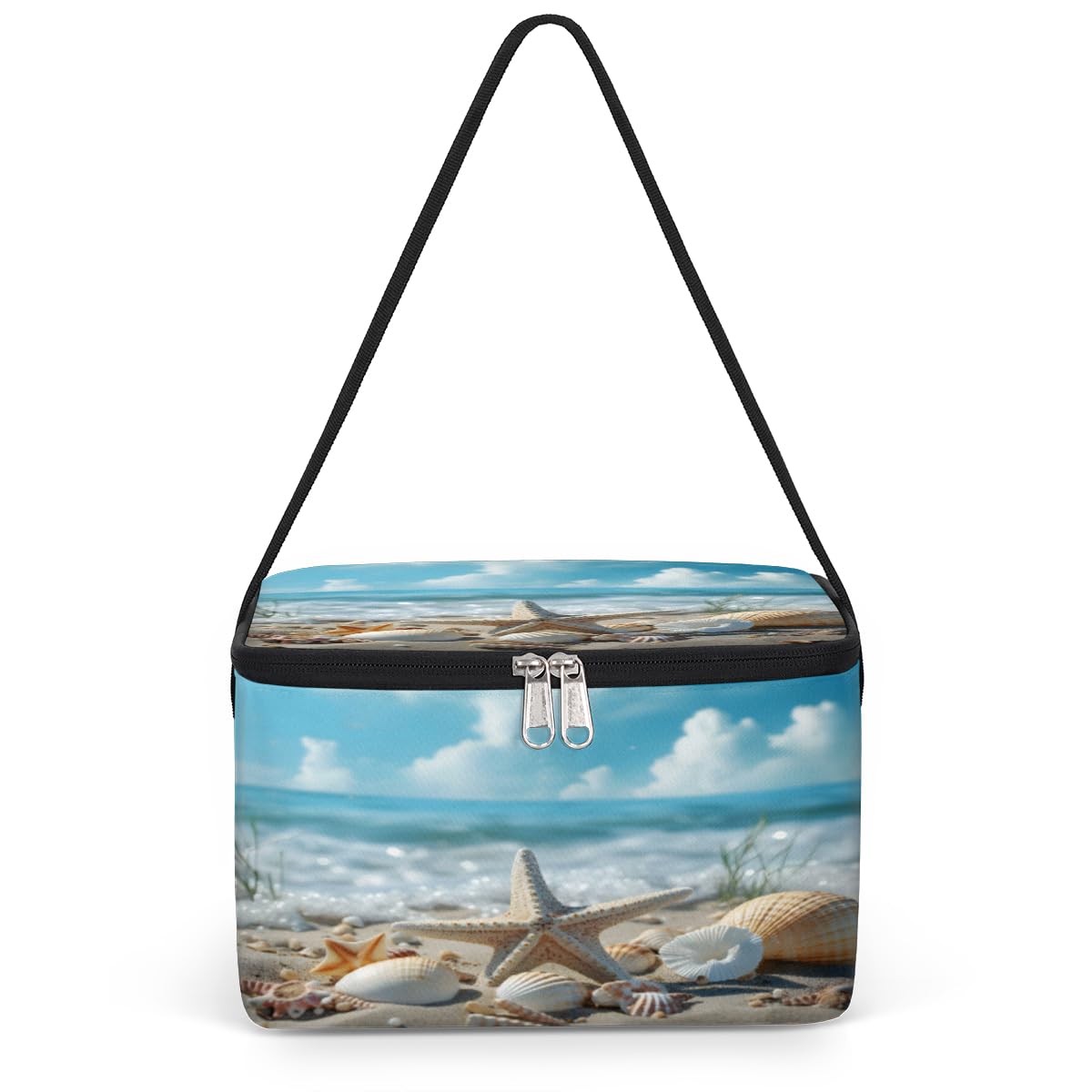 GzLeyigou Starfish Beach Seashell Lunch Bags for Women Men 9 Cans, Hot & Cold Food Delivery Bag Insulated Grocery Bag Insulated Lunch Box Summer Cooler Bag for Office Work Picnic Beach