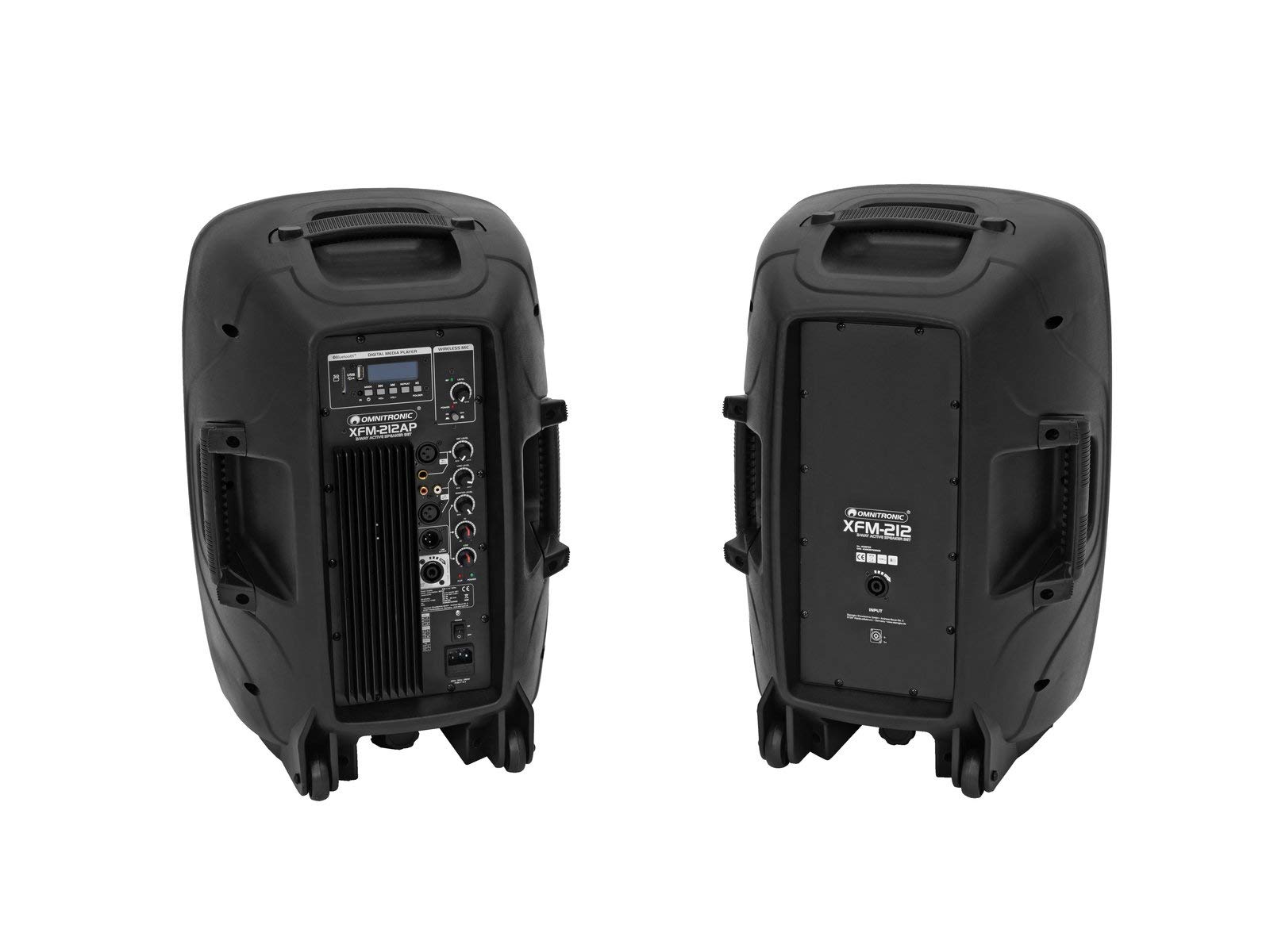Omnitronic XFM-212AP aktywny zestaw głośników z odtwarzaczem audio MP3, Bluetooth, SD, USB z mikrofonem radiowym, 150 W RMS, zestaw składający się z aktywnego pudełka ze zintegrowanym wzmacniaczem i