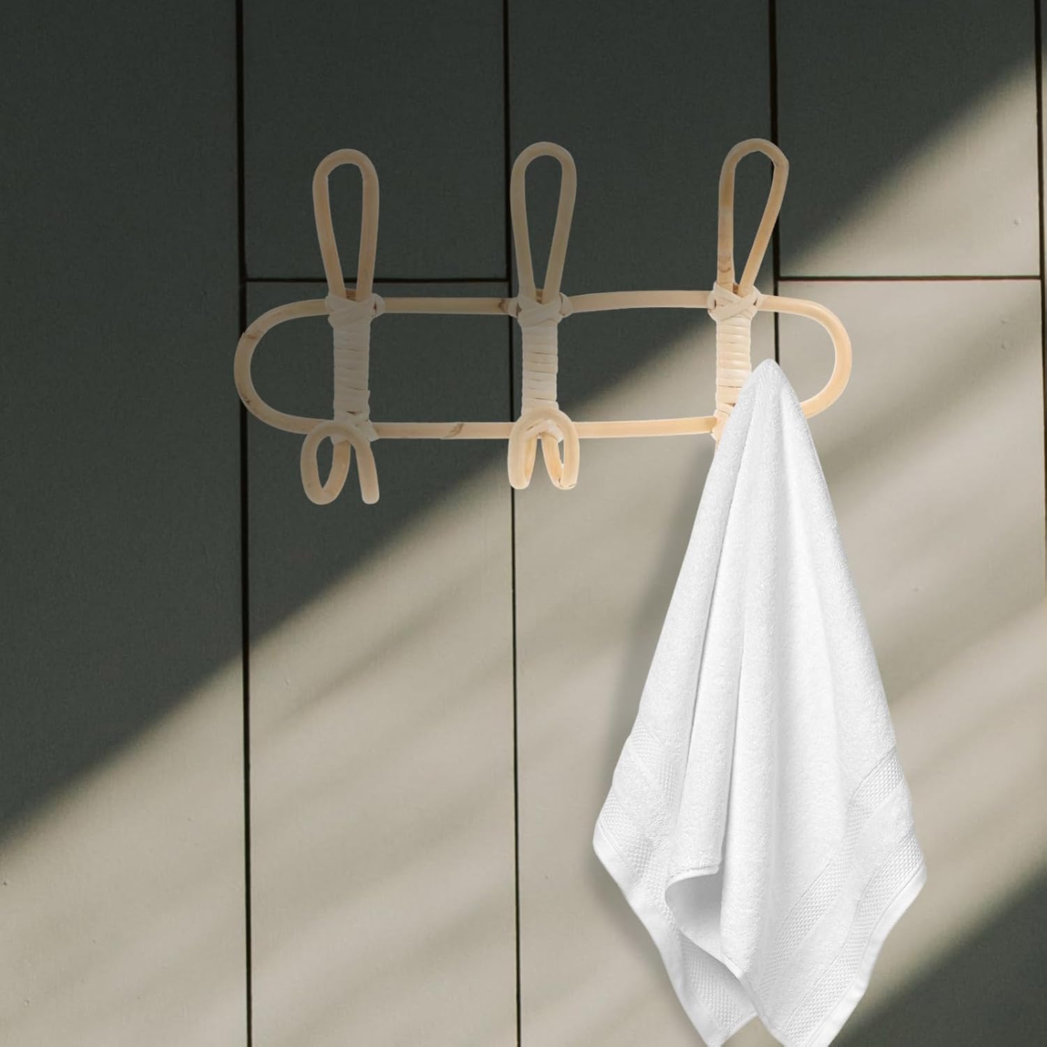 2pcs Boho Rattan Wall Hooks Over Door Hook Bathroom Towel Holder Handmade Storage -Mounted Organizer