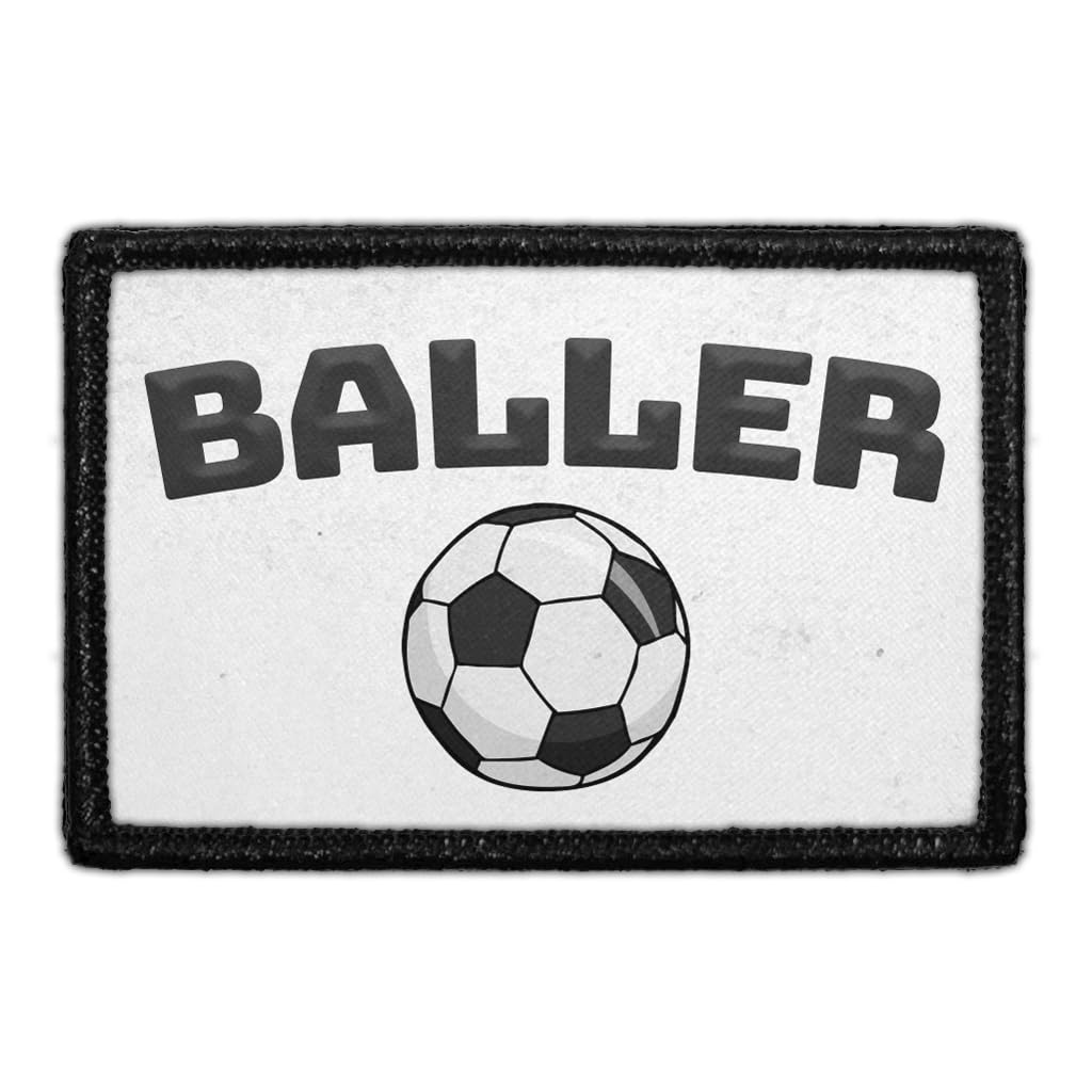 Baller - Soccer Morale Patch | Hook and Loop Attach for Hats, Jeans, Vest, Coat | 2x3 in | by Pull Patch