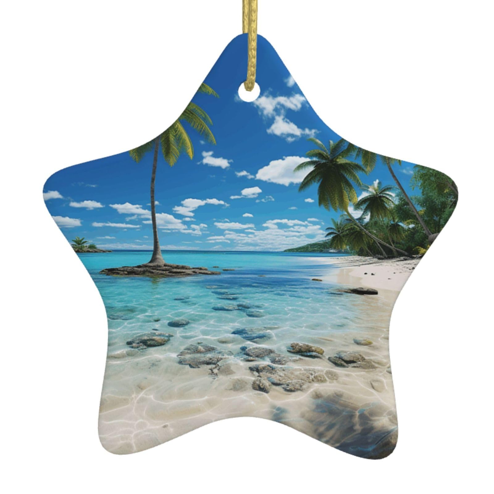 Ceramic Christmas Tree Hanging Ornaments with Gold Ropes Christmas Tree Decorations Star Ceramic Beach Palm Tree Pendant Keepsake Decorations for Holiday Xmas Gift Ideas