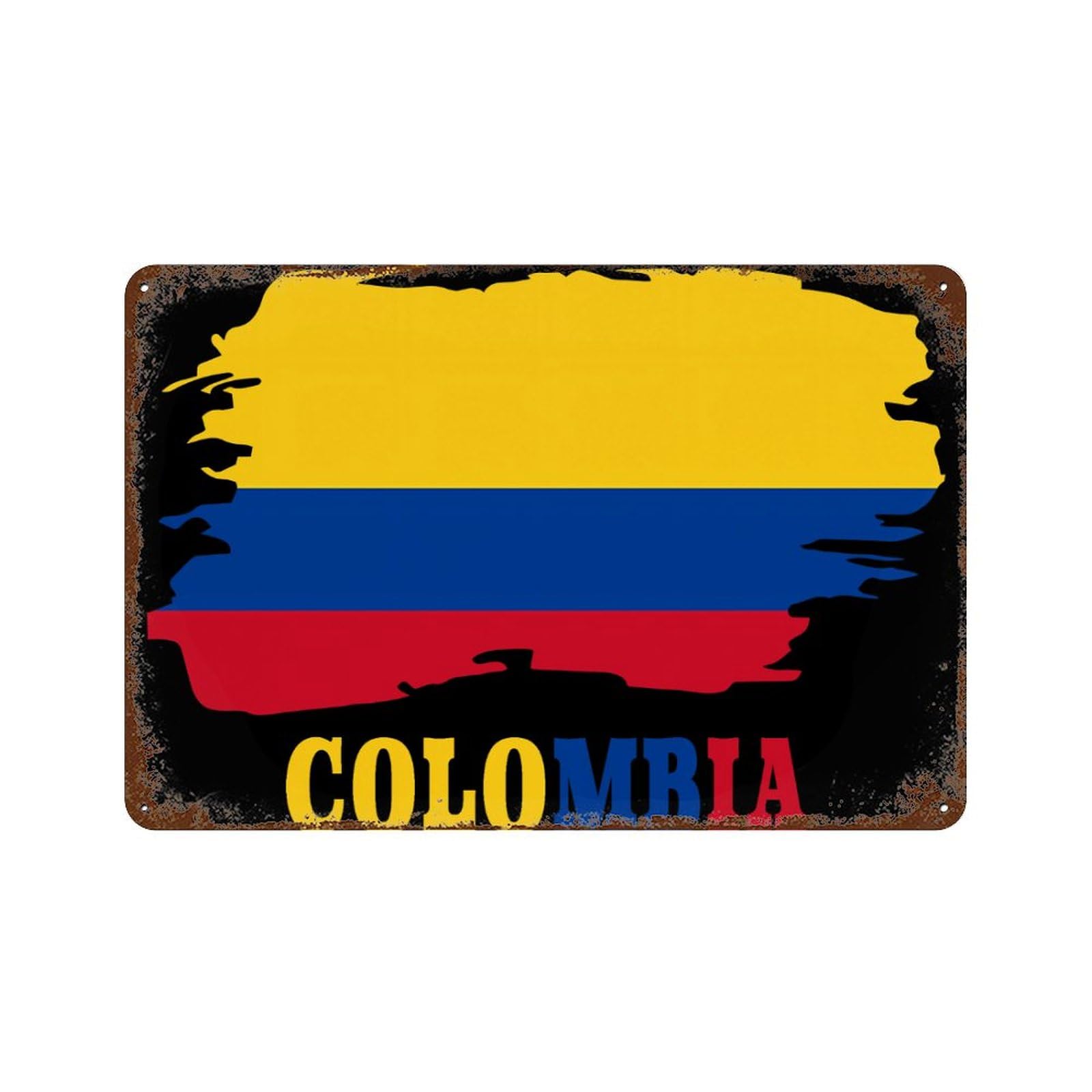 KWQDOZF Colombia Map Flag Theme Metal Tin Sign,Vintage Iron Hanging Plate Horizontal with Rust Poster Wall Decor 8x12inch