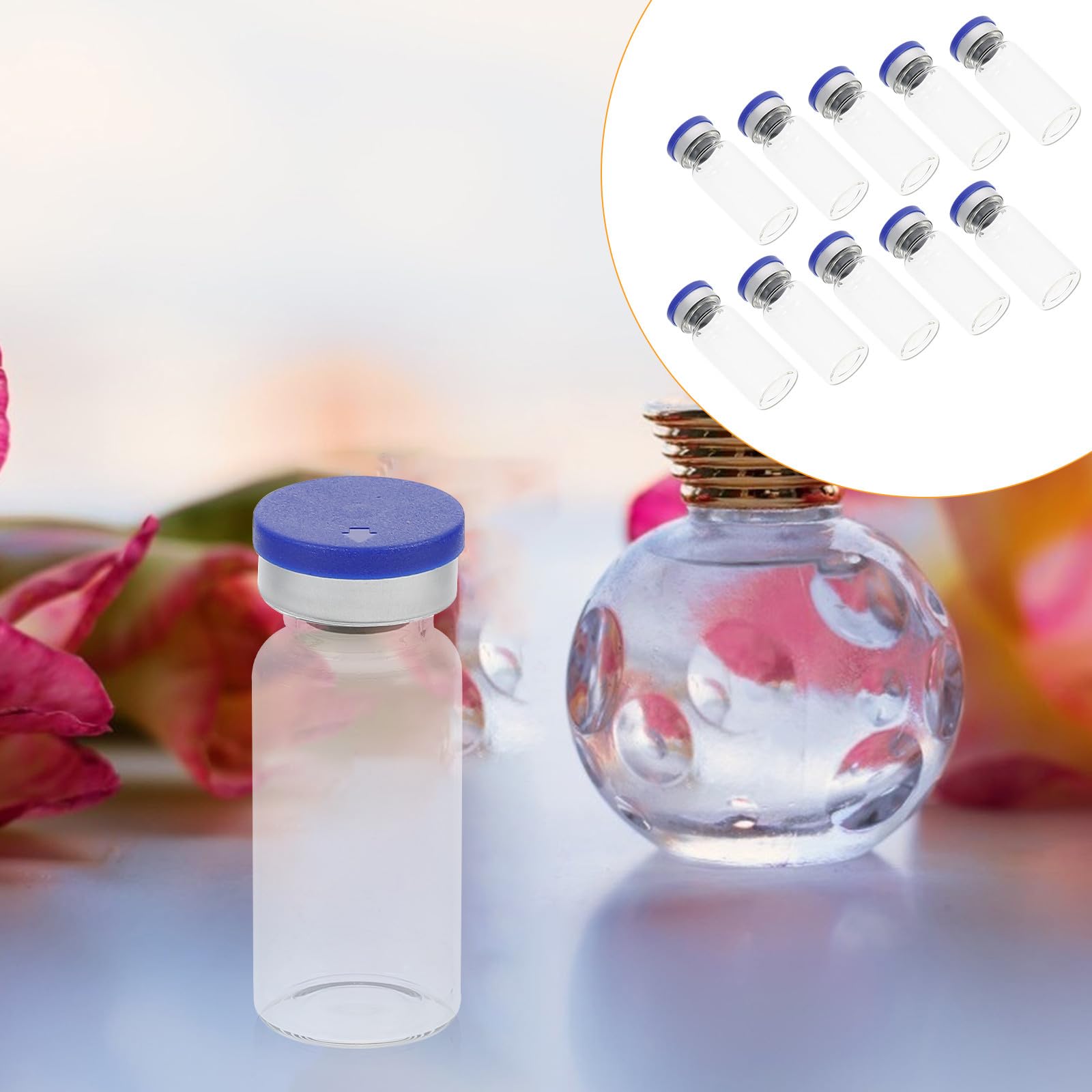 Laboratorio de Vidrio Transparente 10 Ml, Botellas Rellenable con Tapa Hermética, 100 Unidades para Almacenamiento de Reactivos y Muestras en Laboratorio, Uso Profesional