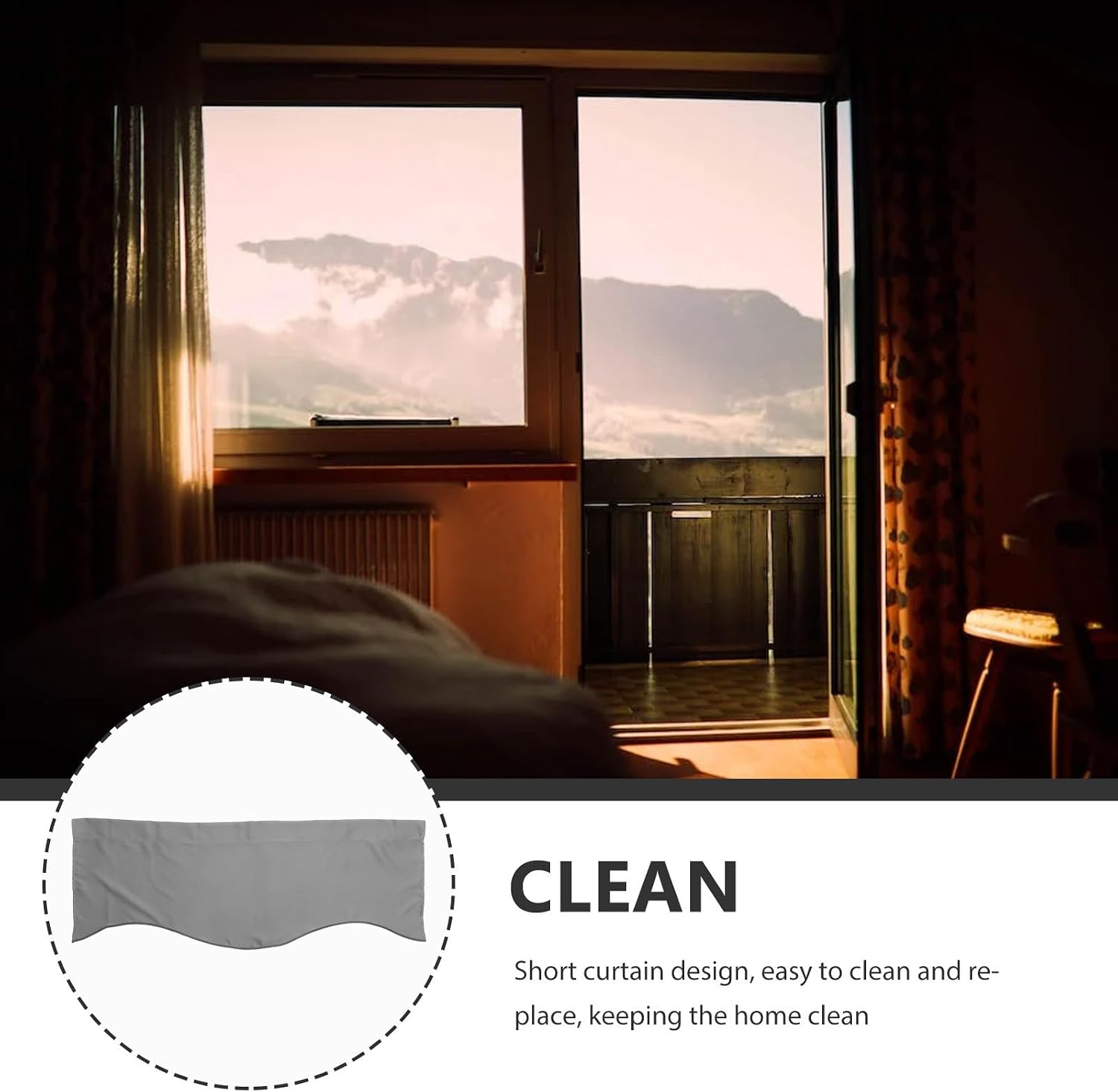 Blackout Window Valance for Bedroom and Kitchen, Solid Color Short Curtain 132x46cm Deep Gray, High-Density Fabric for Light Blocking and Privacy