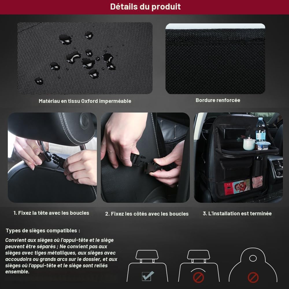 Lot De 2 Organisateurs De Siège De Voiture, Avec Support De Table À Manger Pliable, Livré Avec Barrière De Filet Pour Voiture De Chien, Pour Jouets, Collations Et Articles De Voyage Essentiels Etc