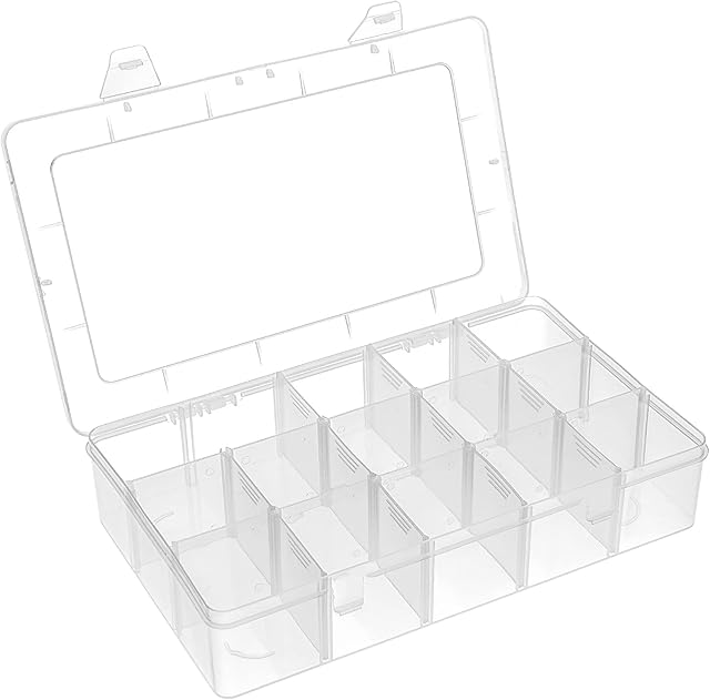 BTremary 15 Grids Clear Plastic Jewellery Bead Organiser Storage Boxes with Dividers, Bauble Storage Boxes with Compartments, Transparent Jewellery Storage Box, Screw Craft Organisers and Storage