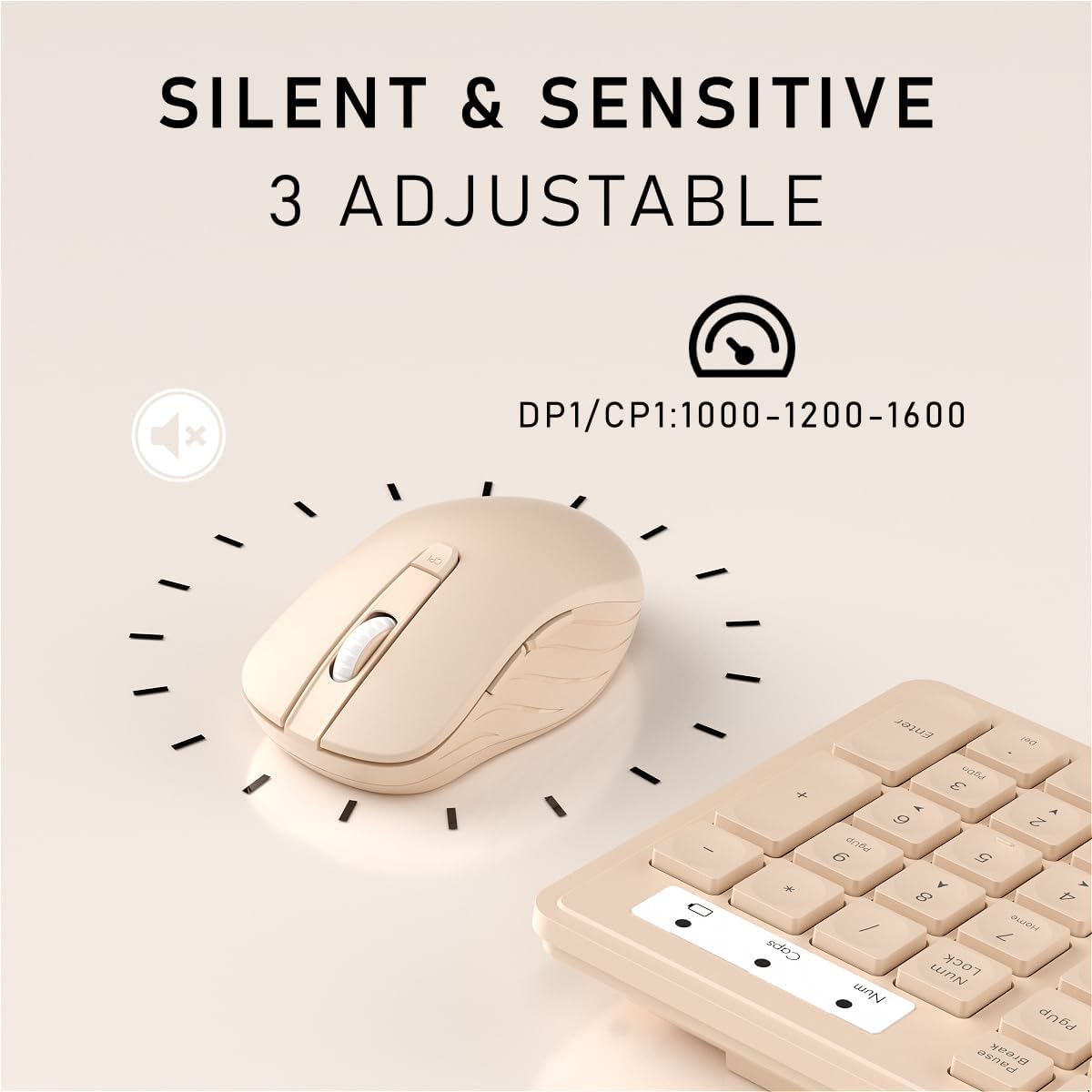 Wireless Keyboard and Mouse, 2.4GHz Cordless Keyboard Mouse Combo, Optical Mouse, Plug and Play USB Receiver, Compatible with Windows, Mac, Laptop, and PC(Milk Tea) - Image 4