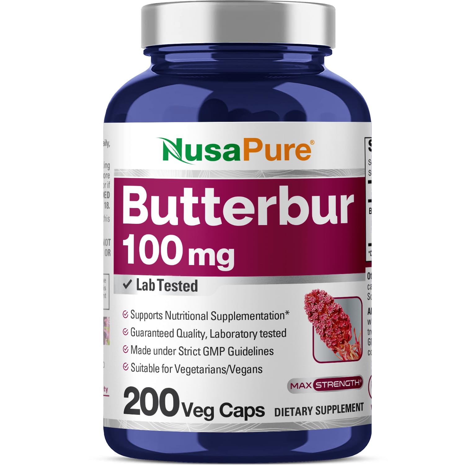 Butterbur Extract 100mg per caps 200 Veggie Capsules (Non-GMO, Vegetarian, Vegan)