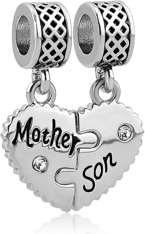 LilyJewelry Heart Love Mom Mother Son Charm Puzzle Dangle Beads For Snake Chain Bracelet