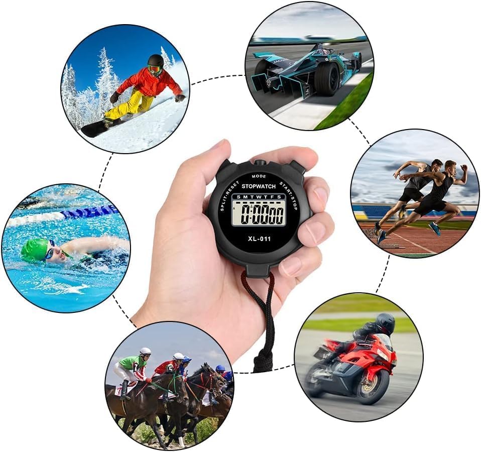 Generic Digital Sports Stopwatch Timer, Multi-Function Large Display With Countdown Timer, Shockproof, Black - Image 4