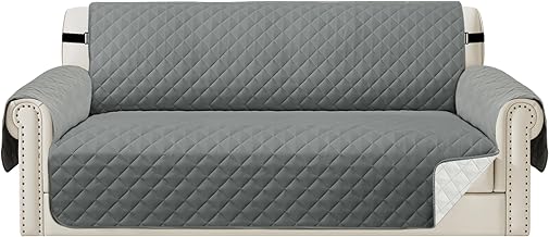 Sofa Covers 4 Seater Water Repellent Reversible Sofa Slipcovers Couch Settee Covers Non-Slip Furniture Slipcovers with Elastic Straps for Kids Pets, Grey/Beige