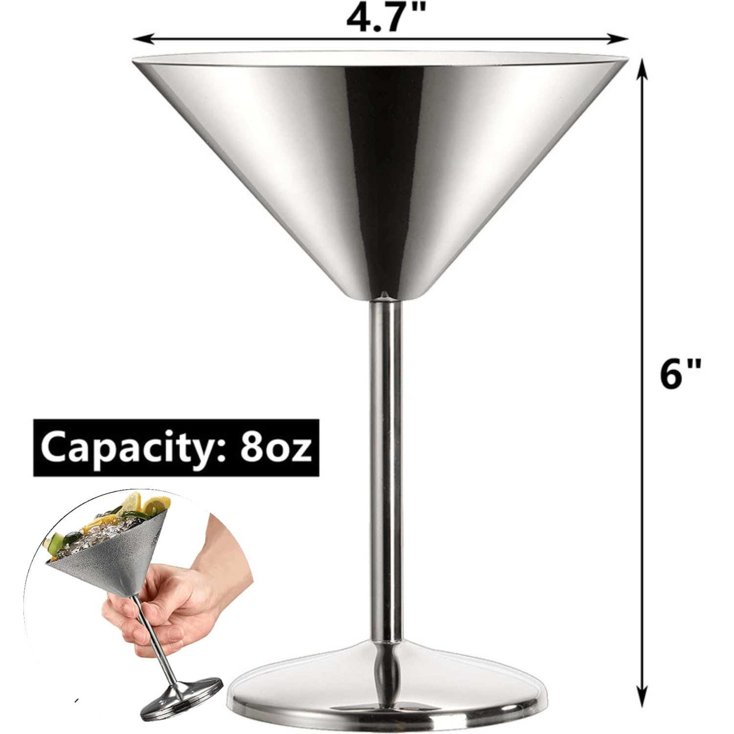 Supercap - 4 bicchieri da cocktail in acciaio inox | Bicchieri da Martini vintage da 226,8 g | Bicchieri da margarita infrangibili per bar, feste, gelati, succhi di frutta, infrangibili