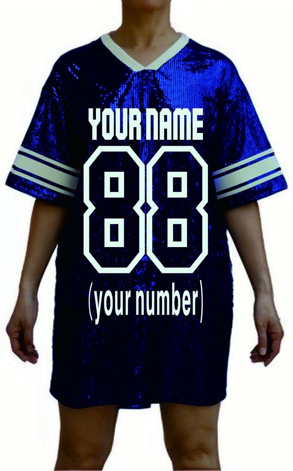 Custom Name Number Women's Jersey Dress Sequin V Neck for Game Day Birthday Events