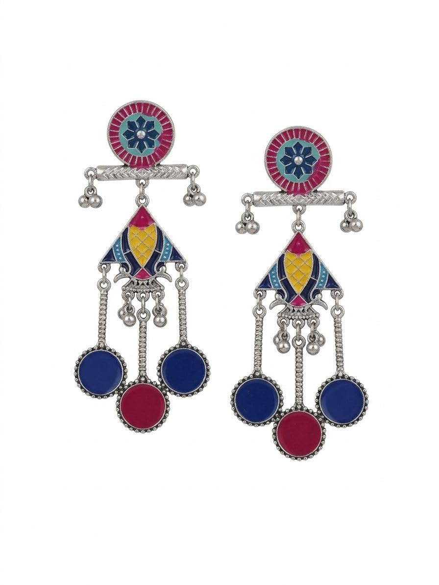 Royal Multicolor Oxidised Statement Earrings-image-11