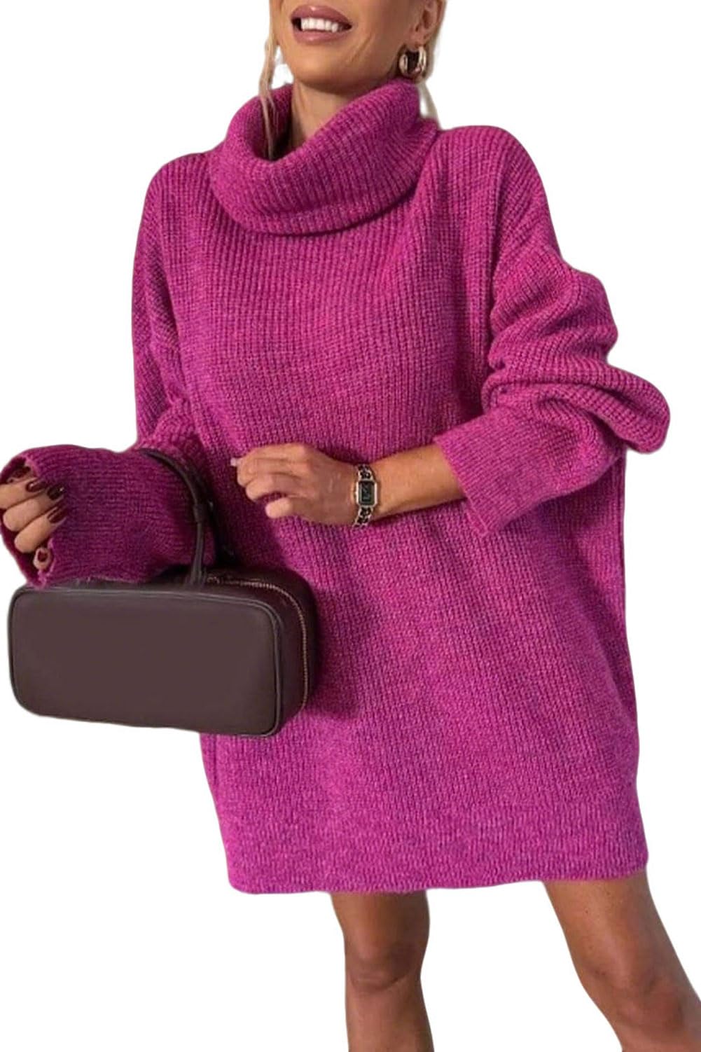 CHARTOU Womens Turtleneck Oversized Long Sweater Dress Tunic Pullover Knit Winter Dresses