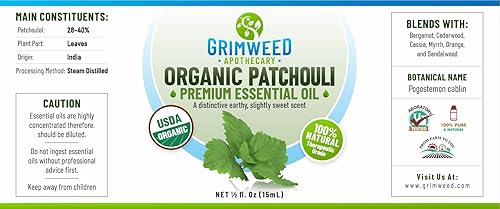Miniatura 2 de Aceite esencial de pachulí orgánico USDA  Grado terapéutico  Aceite difusor  100% natural  con cuentagotas de vidrio