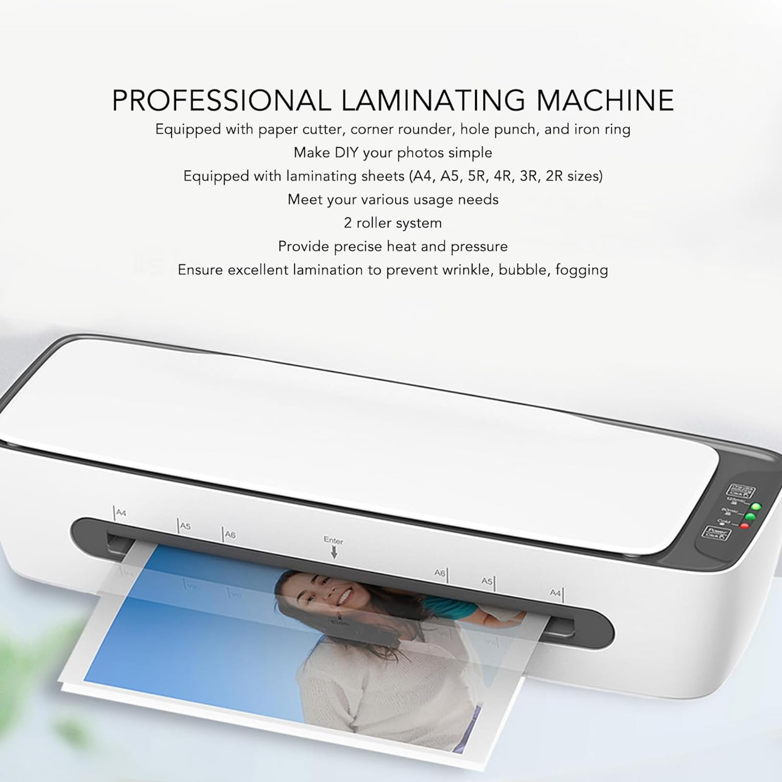 Photo Laminator, Photo Laminating Machine, 6 in 1, A4 and Below, Maximum Cutting Width: 300mm, Film Thickness: 80-125mic, Hot and Cold Dual Use, for Home Office School Use