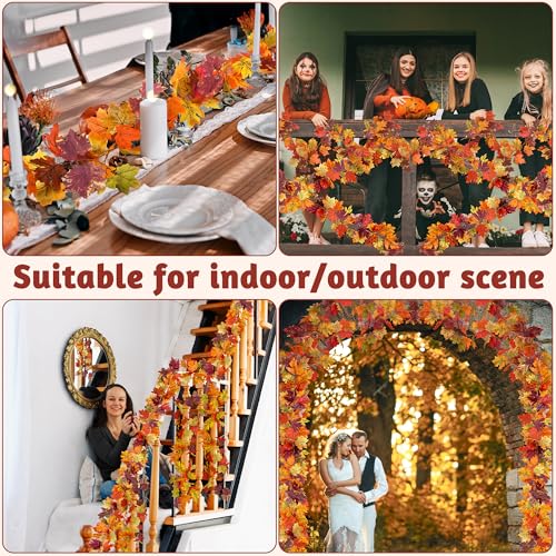 Helimoto Fall Garland, 2 Pcs 11.8 FT Thankgiving Decorations for Home, Hanging Maple Fall Leaves Garland, Artificial Autumn Thanksgiving Decor Outdoor Indoor for Wedding Party Fireplace Mantle Decor by Helimoto - Image 5