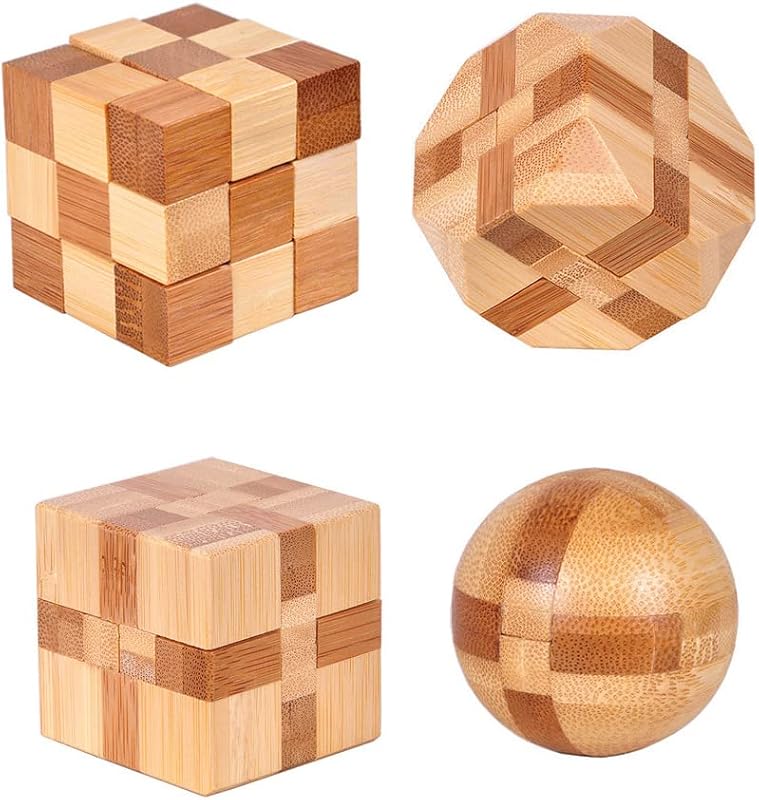 Paquete de 4 rompecabezas de madera para niños, rompecabezas 3D para adolescentes | Rompecabezas lógico de madera, cubo de serpiente de madera, cubo mágico, bola mágica, rompecabezas, juguete de montaje de eliminación intelectual