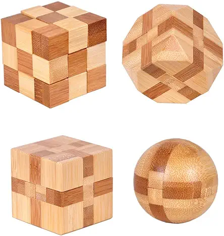 4 Pack Wooden Puzzle Games Brain Teasers Toy-...