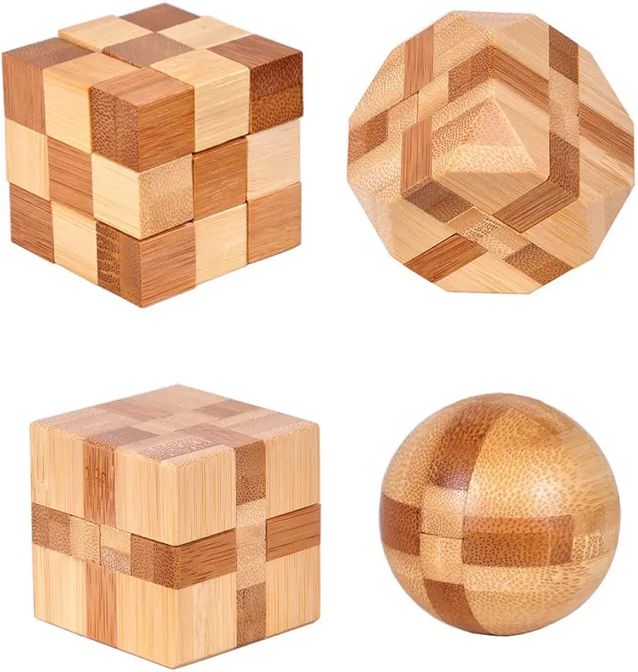 4 Pack Wooden Puzzle Games Brain Teasers Toy-