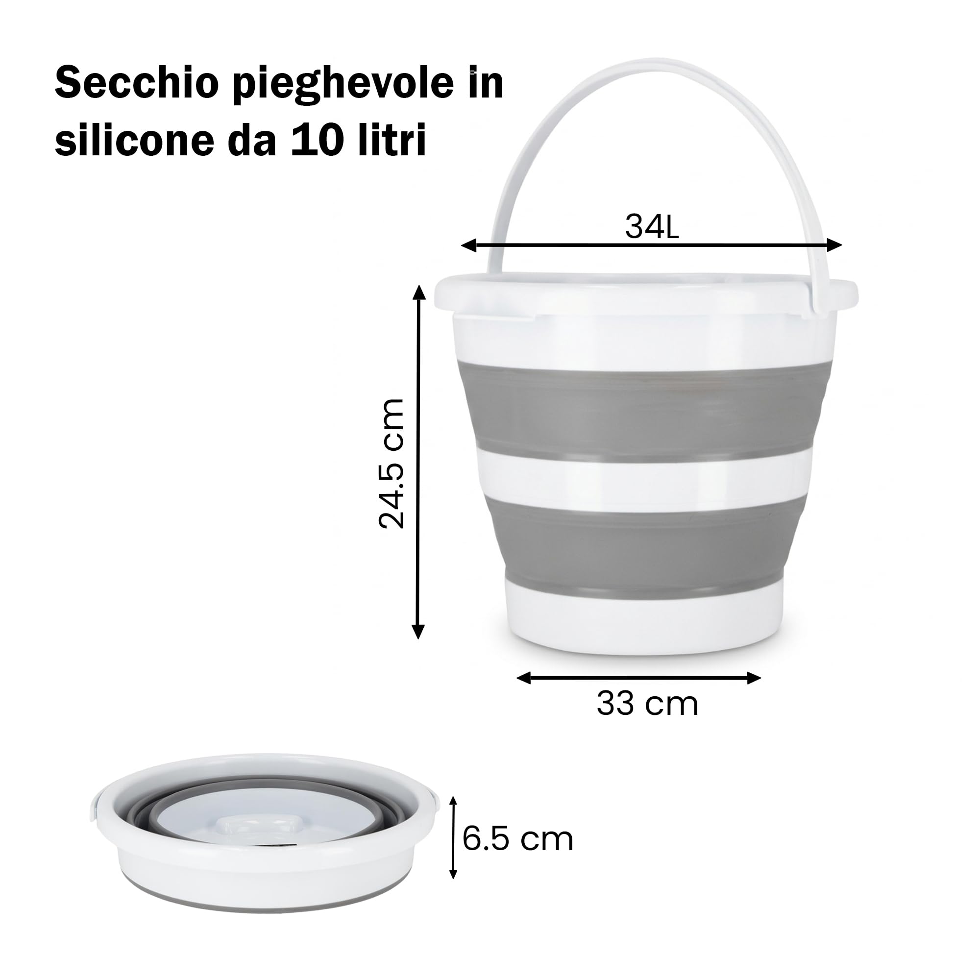 Secchio pieghevole da 10 l, secchio in silicone pieghevole, secchio per tacchino e lavanderia, giocattolo di sabbia, secchio pop-up pieghevole, salvaspazio, camper, pesca, lavaggio auto, casa