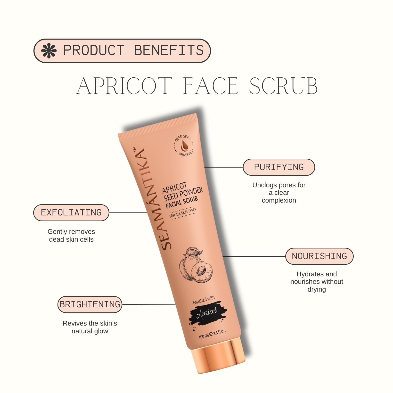 SEAMANTIKA, Mineral Face Scrub with Apricot Kernel Powder, Gentle Exfoliation & Instant Radiance, Suitable for All Skin Types - Image 2