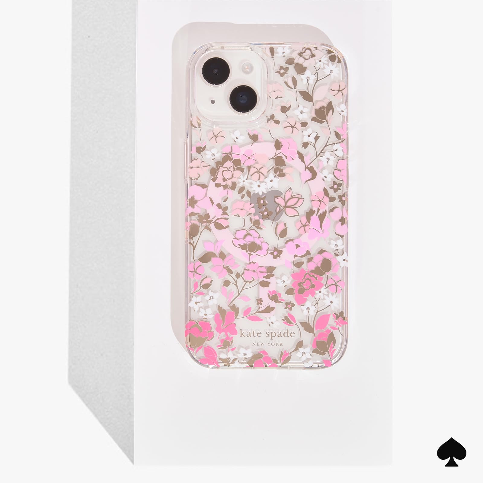Kate Spade New York Hülle für iPhone 15 / iPhone 14/13, kompatibel mit MagSafe, Blumenbeet in Rosa-Ombre