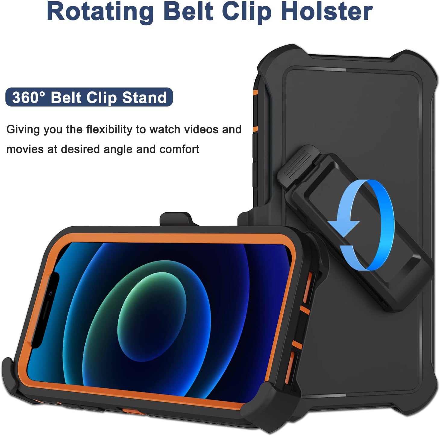 for iPhone 12 Case, iPhone 12 Pro Case with Belt Clip Holster, 2X Screen Protector, Heavy Duty Military Grade Full Body Shockproof Rugged Protective Cover for iPhone 12/12 Pro Orange - Image 2