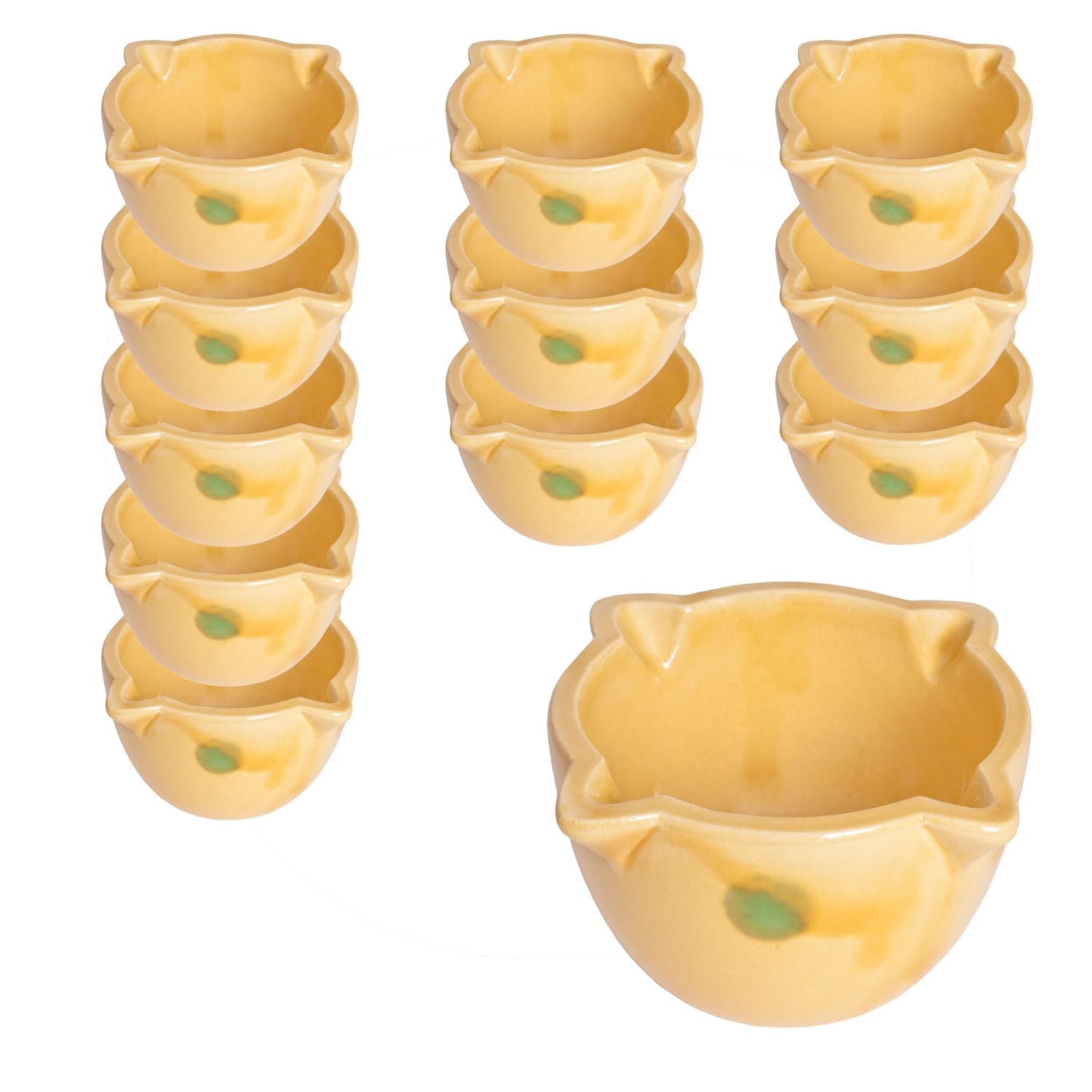 Set 12 Morteros Pequeños Sin Maza 12 x 8cm. Mortero de Cerámica Amarillo para Ajo y Especias para Servir Salsas, Aperitivos. Hostelería, Bar, Restaurantes (Amarillo, 12 x 8 cm (12 Uds)