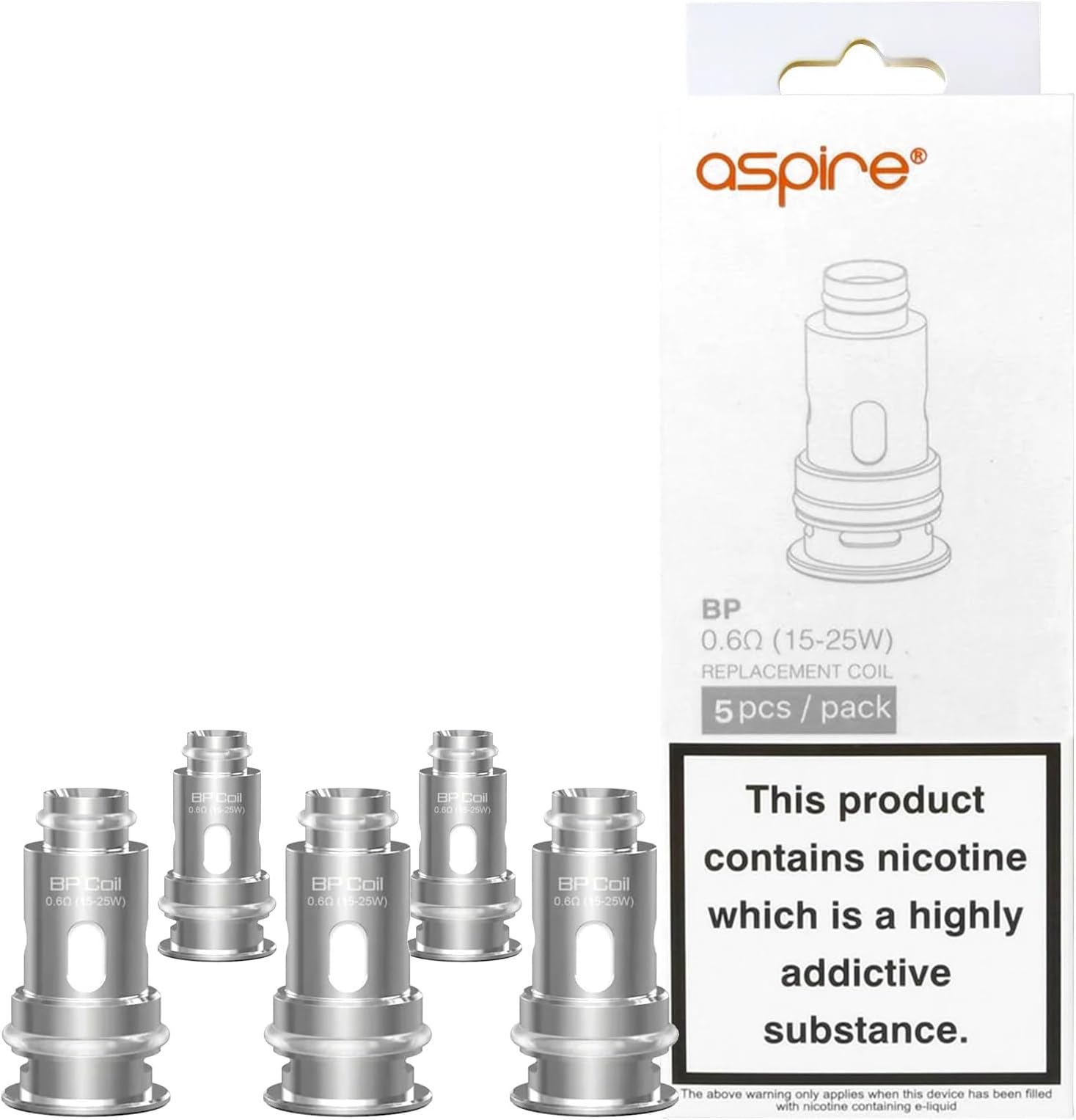 Aspire BP 0.6 Ohm Mesh Coil [Pack of 5] - RDL Vaping, Balanced Clouds and Flavour, 15 to 25W, Run Nic Salts or 50/50, Replacement Coil for BP60/BP80/BPStik/RheaX/Veynom/Huracan, No Nicotine