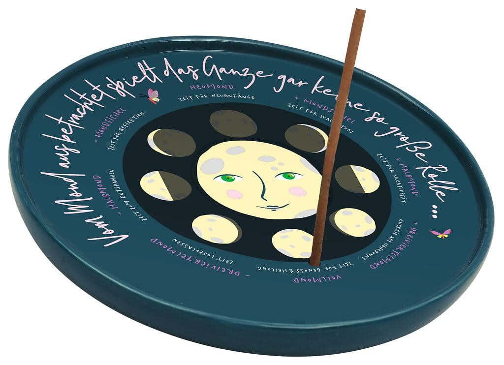 Moses. Basically It's Magic Moon Phases Incense Plate - Ceramic Plate for Incense Sticks, Jewellery or Decoration, Diameter 14.8 cm, Mystical Moon Design